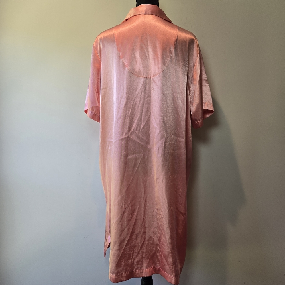 Vintage Women's Pink Satin Button Down Long Sleep Shirt Nightgown Large - Picture 4 of 11